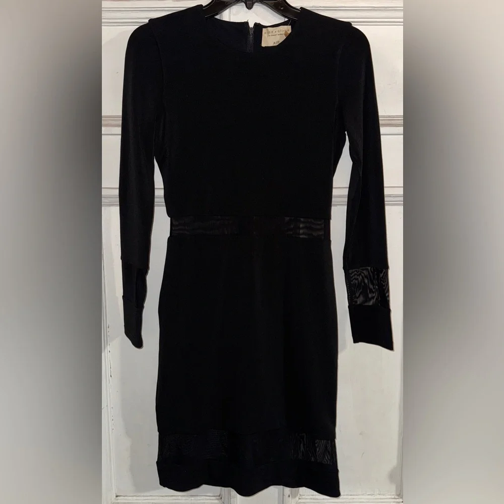Alice + Olivia Black Long-Sleeve Mesh Insert Bodycon Dress - Picture 2 of 4